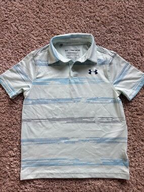 Under Armour Mint Polo with Blue and Navy Dot Stripes